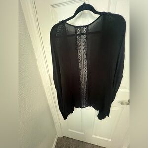Black Sheer Poncho with Lace Detail